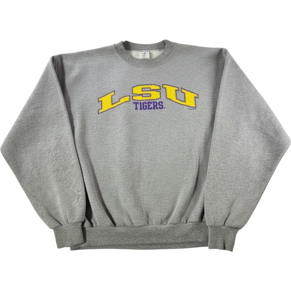 Jerzees LSU Tigers Sweatshirt Large Gray NuBlend Cotton Blend Vintage Style Crew
